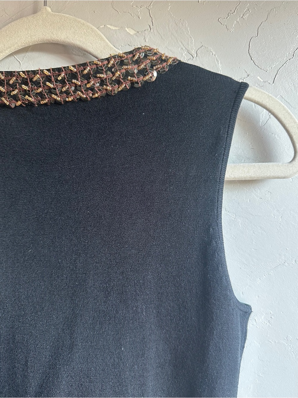 Y2K Cache Black Silk Blend Beaded Sequin Cutout Neck Tank Top Small - Picture 6 of 8
